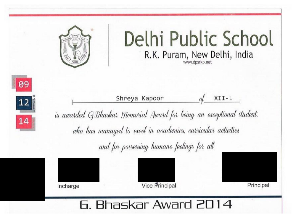 G.Bhaskar Memorial Award Certificate
